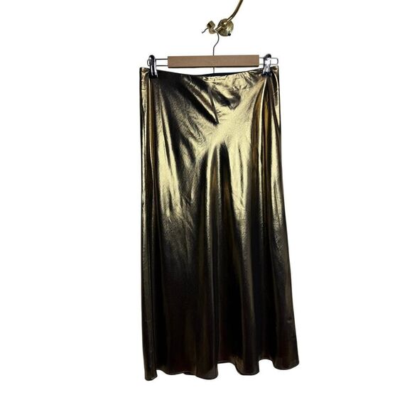 NWT J.Crew Gwyneth Slip Skirt – Gold Lamé Midi Bias Cut Satin Look, Size XS - Picture 4 of 7